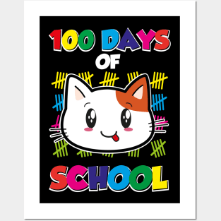 100 days of school Cute Cate Graphic Posters and Art